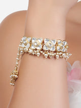 Women's Gold Tone Kundan & Pearls Traditional Jhumki Drop Bracelet-ZPFK13527