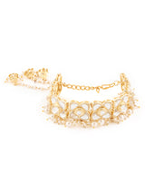 Women's Gold Tone Kundan & Pearls Traditional Jhumki Drop Bracelet-ZPFK13527