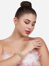 Women's Gold Tone Kundan & Pearls Traditional Jhumki Drop Bracelet-ZPFK13527