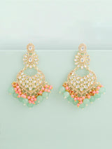 Women's Green & Pink Cluster Beads Kundan Ethnic Dangle Earring-ZPFK13547