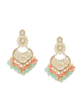 Women's Green & Pink Cluster Beads Kundan Ethnic Dangle Earring-ZPFK13547