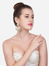 Women's Green & Pink Cluster Beads Kundan Ethnic Dangle Earring-ZPFK13547