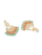 Women's Green & Pink Cluster Beads Kundan Ethnic Dangle Earring-ZPFK13547