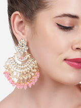Women's Pink Beads Traditional Kundan Dangle Earring-ZPFK13555