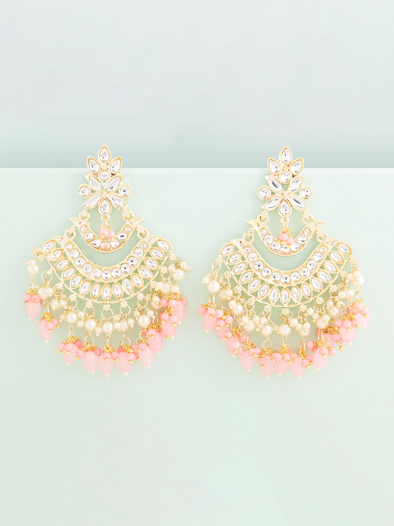 Women's Pink Beads Traditional Kundan Dangle Earring-ZPFK13555