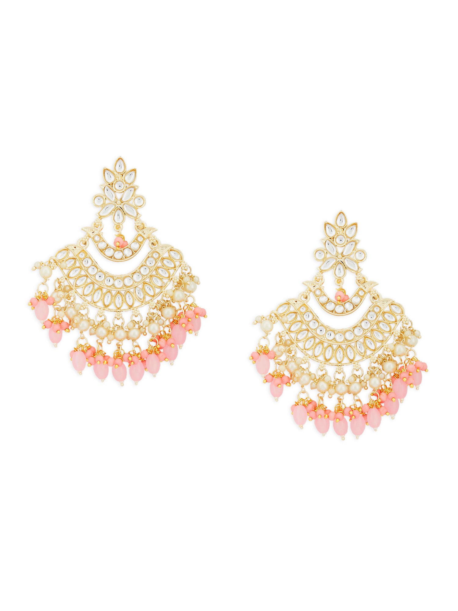 Women's Pink Beads Traditional Kundan Dangle Earring-ZPFK13555