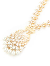 Women's Gold Tone Dazzling Kundan & Pearls Bridal Necklace Earring & Ring Set-ZPFK13616