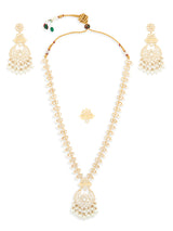 Women's Gold Tone Dazzling Kundan & Pearls Bridal Necklace Earring & Ring Set-ZPFK13616