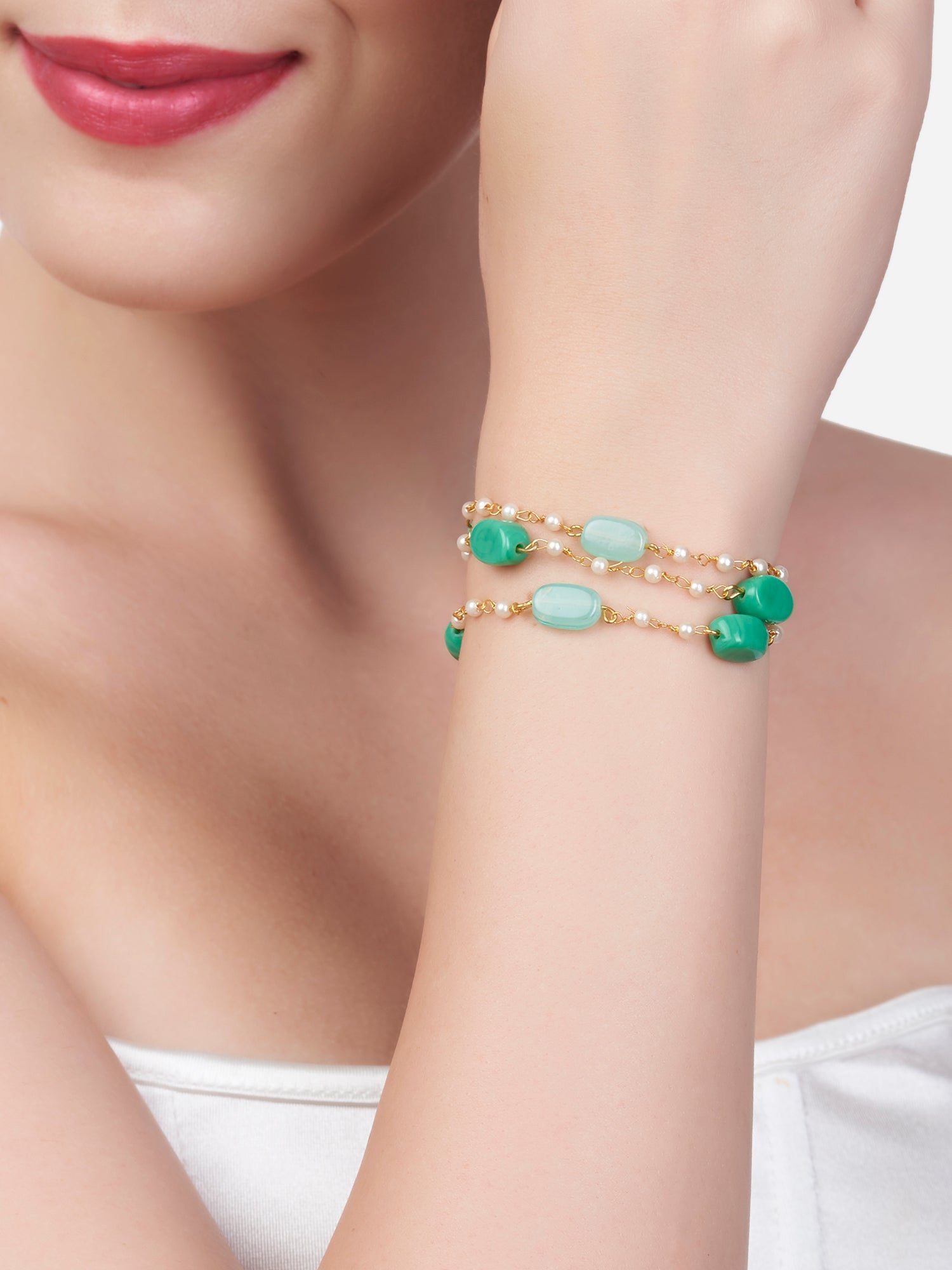 Women's Green Multistrand Beaded Ethnic Bracelet