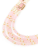 Women's Pink Stones & Beads Multi Layers Necklace Earring & Ring Set-ZPFK13625