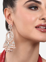 Women's Rose Gold Kundan and Dazzling Austrian Diamonds Embellished Jhumki Drops Earring