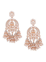 Women's Rose Gold Kundan and Dazzling Austrian Diamonds Embellished Jhumki Drops Earring