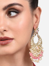 Women's Pink Cluster Beads Drop Kundan Crescent Dangle Earring-ZPFK13794