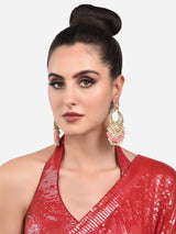 Women's Pink Cluster Beads Drop Kundan Crescent Dangle Earring-ZPFK13794
