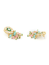 Women's Pink and Green Beads Cluster Drops Kundan Choker Necklace Earring and Ring Set