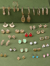Women's Gold Tone Smart Casual Wear Studs and Drop Earrings - Set of 25