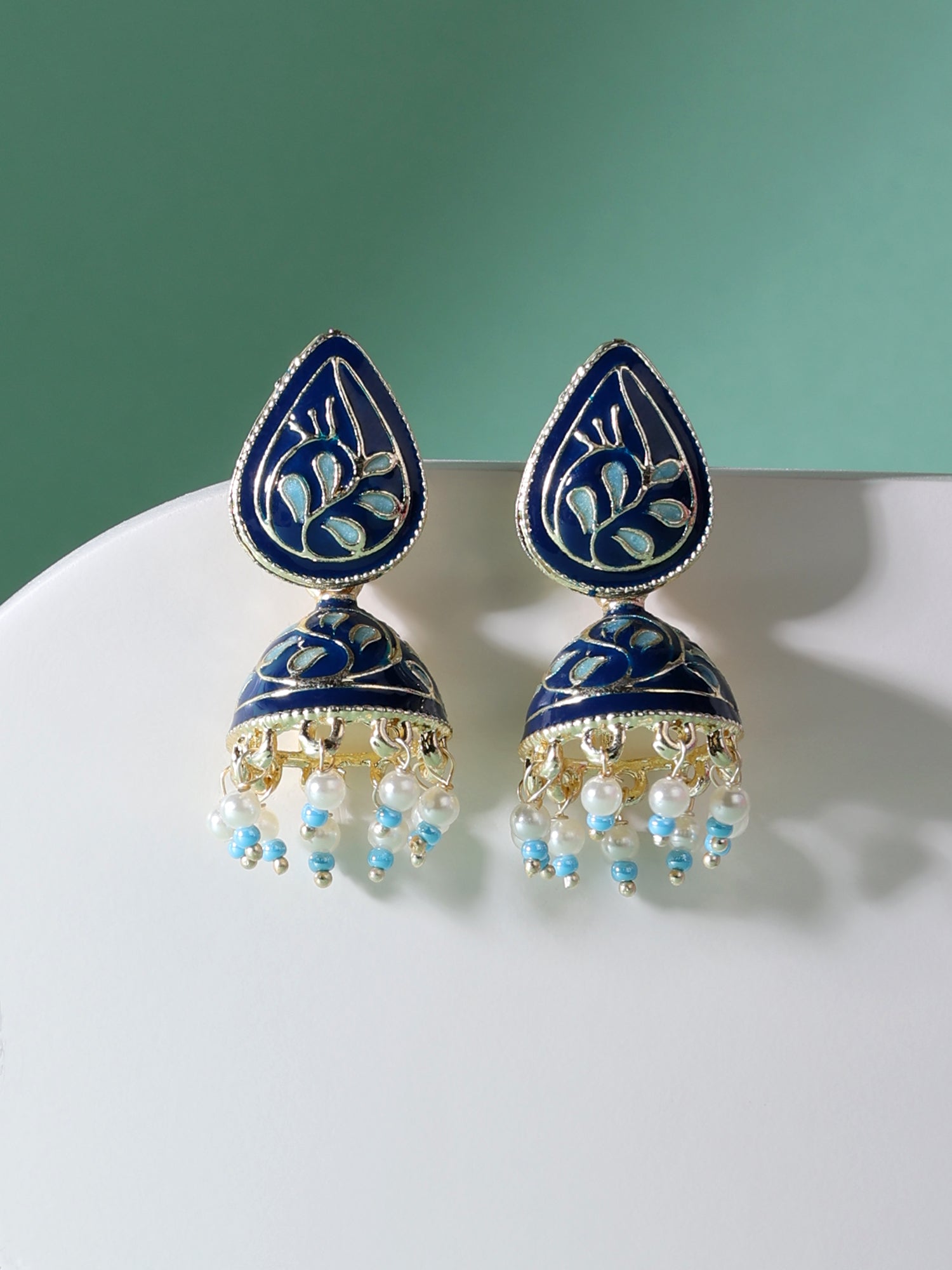 Women's Blue Meenakari Traditional Jhumki Earring-ZPFK14375