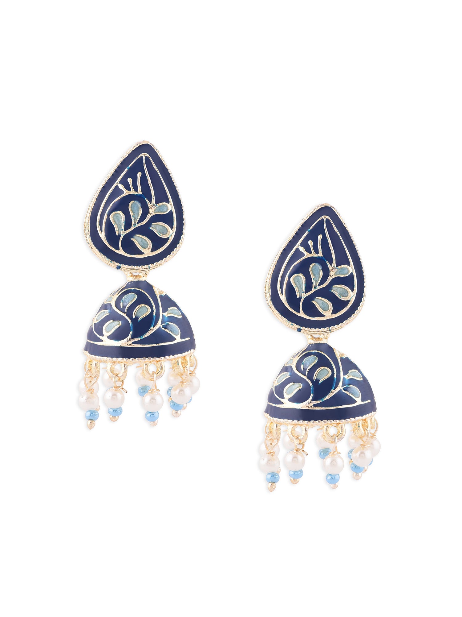 Women's Blue Meenakari Traditional Jhumki Earring-ZPFK14375