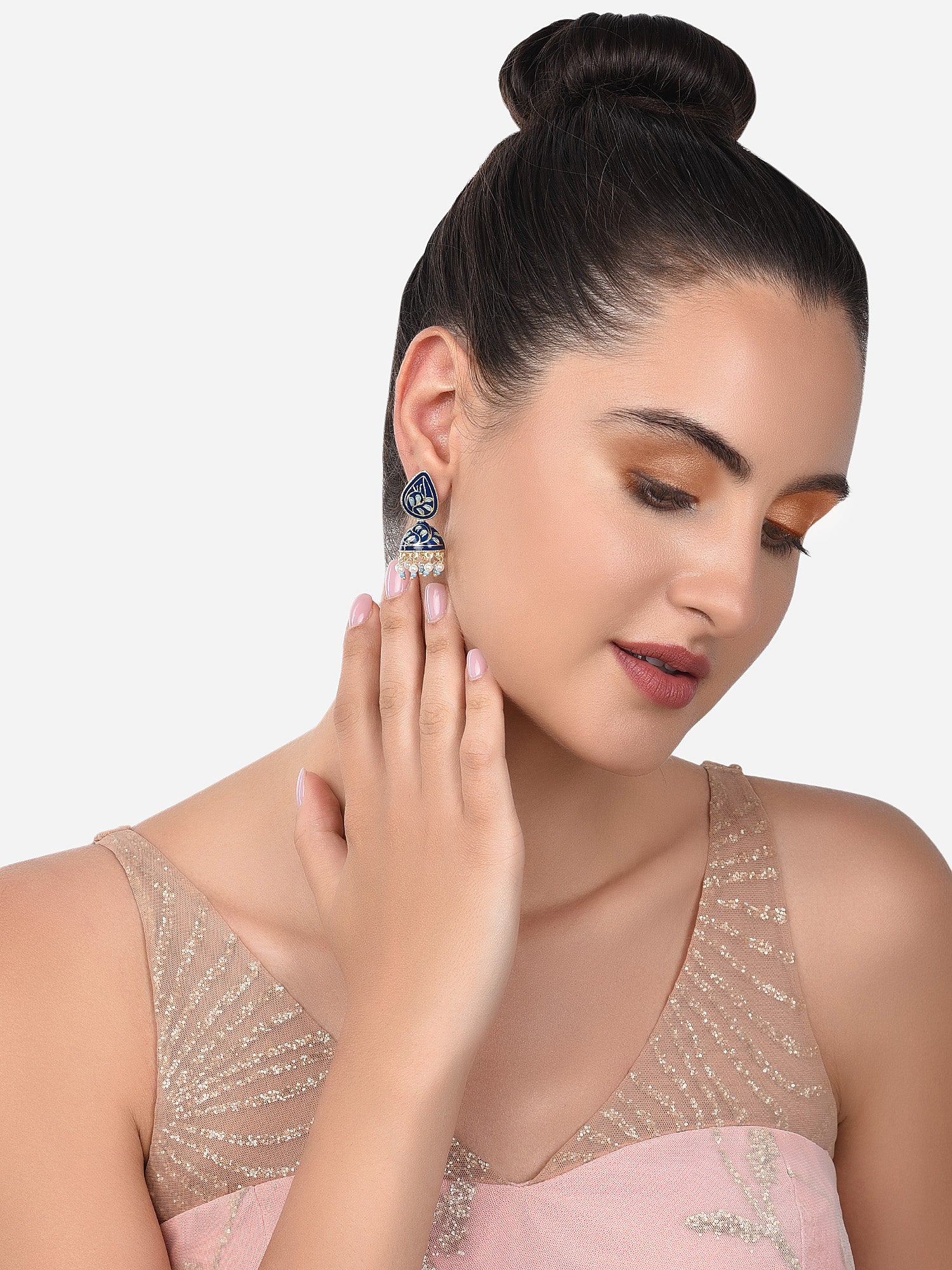 Women's Blue Meenakari Traditional Jhumki Earring-ZPFK14375