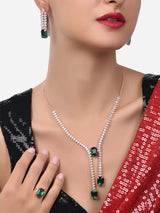 Women's Green Dazzling Contemporary Necklace Earring and Ring Set