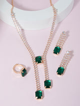 Women's Green Dazzling Contemporary Necklace Earring and Ring Set