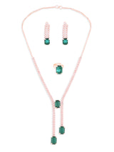 Women's Green Dazzling Contemporary Necklace Earring and Ring Set
