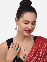 Women's Green Dazzling Contemporary Necklace Earring and Ring Set