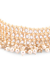 Women's Gold Tone Kundan & Pearls Choker Necklace Earring Maangtikka & Ring Set-ZPFK14416