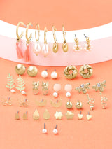 Women's Gold Tone Classy Contemporary Studs and Drop Earrings - Set of 20