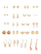 Women's Gold Tone Classy Contemporary Studs and Drop Earrings - Set of 20