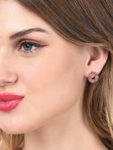 Women's Pink Cubic Zirconia Contemporary Brass Studs Earring
