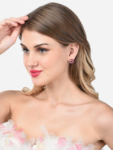 Women's Pink Cubic Zirconia Contemporary Brass Studs Earring