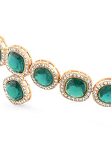 Women's Green Dazzling Stones Necklace Earring Maangtikka and Ring Set