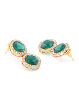 Women's Green Dazzling Stones Necklace Earring Maangtikka and Ring Set