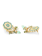 Women's Turquoise Blue Green Meenakari Cascading Waterfall Necklace Earring Ring Set