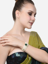 Women's Green Stone Multistrand Pearls Ethnic Kundan Bracelet-ZPFK14609