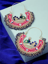 Women's Multicolor Meenakari Peacock Inspired Cresent Hoop Earrings-ZPFK14626