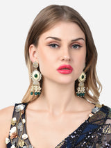 Women's Green Stones & Cluster Beads Enamel Kundan Dangle Earring-ZPFK14645