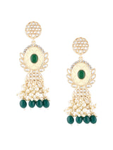 Women's Green Stones & Cluster Beads Enamel Kundan Dangle Earring-ZPFK14645