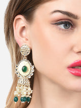 Women's Green Stones & Cluster Beads Enamel Kundan Dangle Earring-ZPFK14645