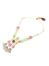 Women's Green & Pink Meenakari Floral Kundan & Beads Bridal Necklace Earring & Ring Set-ZPFK14691