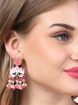 Women's Pink Meenakari Lotus Design Cluster Beads Drop Earring-ZPFK14716