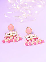 Women's Pink Meenakari Lotus Design Cluster Beads Drop Earring-ZPFK14716