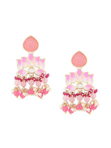 Women's Pink Meenakari Lotus Design Cluster Beads Drop Earring-ZPFK14716