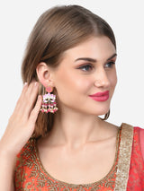 Women's Pink Meenakari Lotus Design Cluster Beads Drop Earring-ZPFK14716