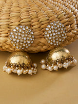 Women's Antique Gold Tone Kundan Embellished Jhumki Earring