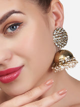 Women's Antique Gold Tone Kundan Embellished Jhumki Earring