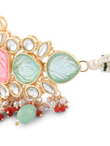 Women's Multicolor Stones Beads Multistrand Beaded Kundan Choker Necklace Earring and Ring Set