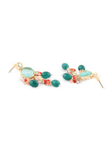 Women's Multicolor Multistrand Beaded Kundan Choker Necklace Earring and Ring Set