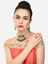 Women's Multicolor Multistrand Beaded Kundan Choker Necklace Earring and Ring Set